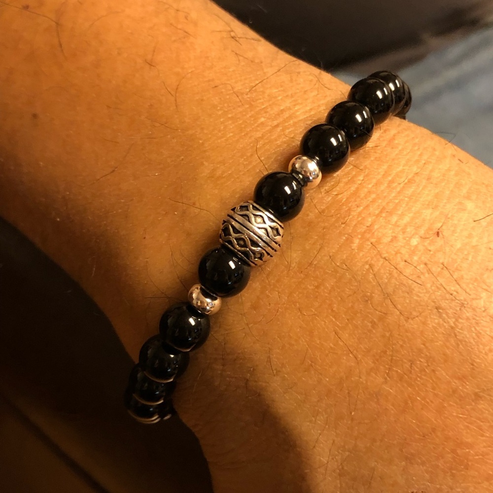 Men Bracelet elastic Ónix Silver Plated - Picture 1 of 2
